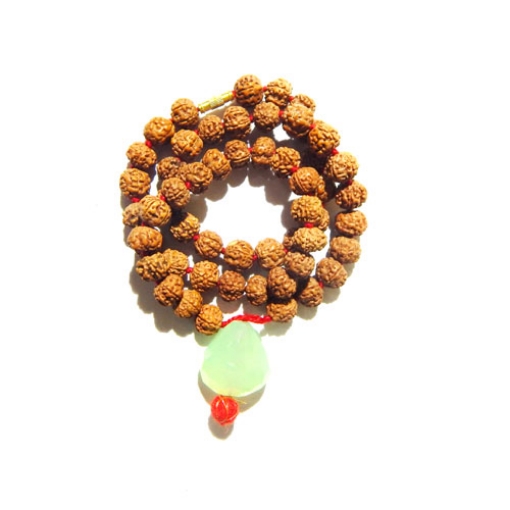 5 Face Rudraksha Mala with Green Aventurine Pendant