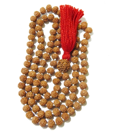 Picture of 5 Face 7mm Rudraksha Mala with 11mm Guru Rudraksha and Cotton Tassels