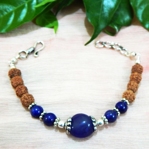 Picture of Lapislazuli- & Rudraksha-Perlenarmband für das Halschakra