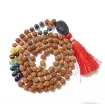 Picture of 7 Chakra Rudraksha Mala mit Sodalith facettiertem Trommelanhänger & Sodalith und 7 Chakra Edelsteinperlen
