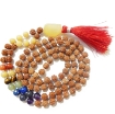 Picture of 7 Chakra Rudraksha Mala mit facettiertem Trommelanhänger aus gelbem Aventurin und gelben Aventurin- und 7 Chakra-Edelsteinperlen